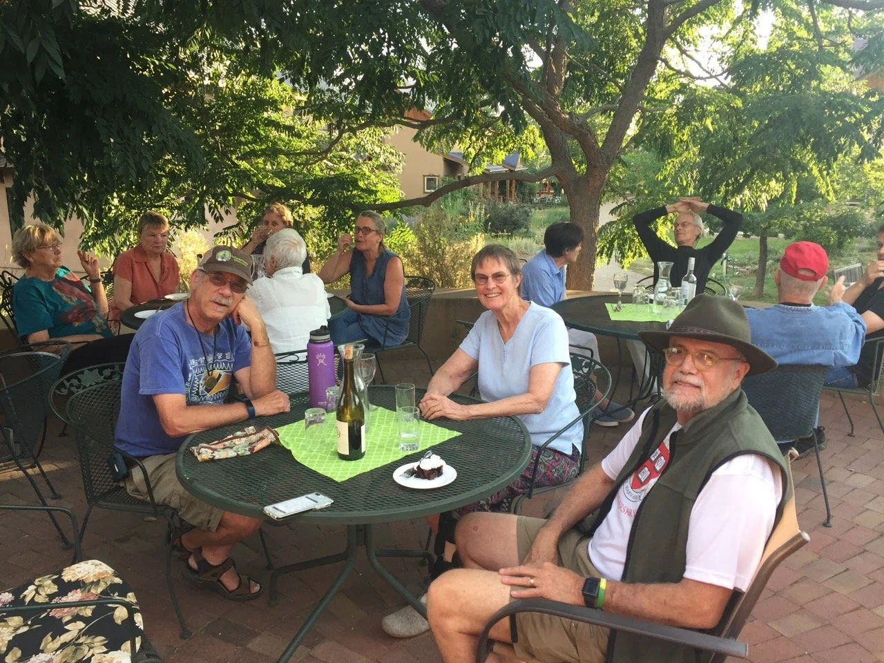 Potluck dinner on a summer's evening on the common house terrace.