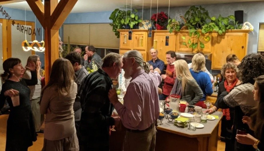 One of our favorite traditions – our Christmas Eve Las Posadas party. We dawdle from home to home, eating and drinking and sometimes singing as we go.