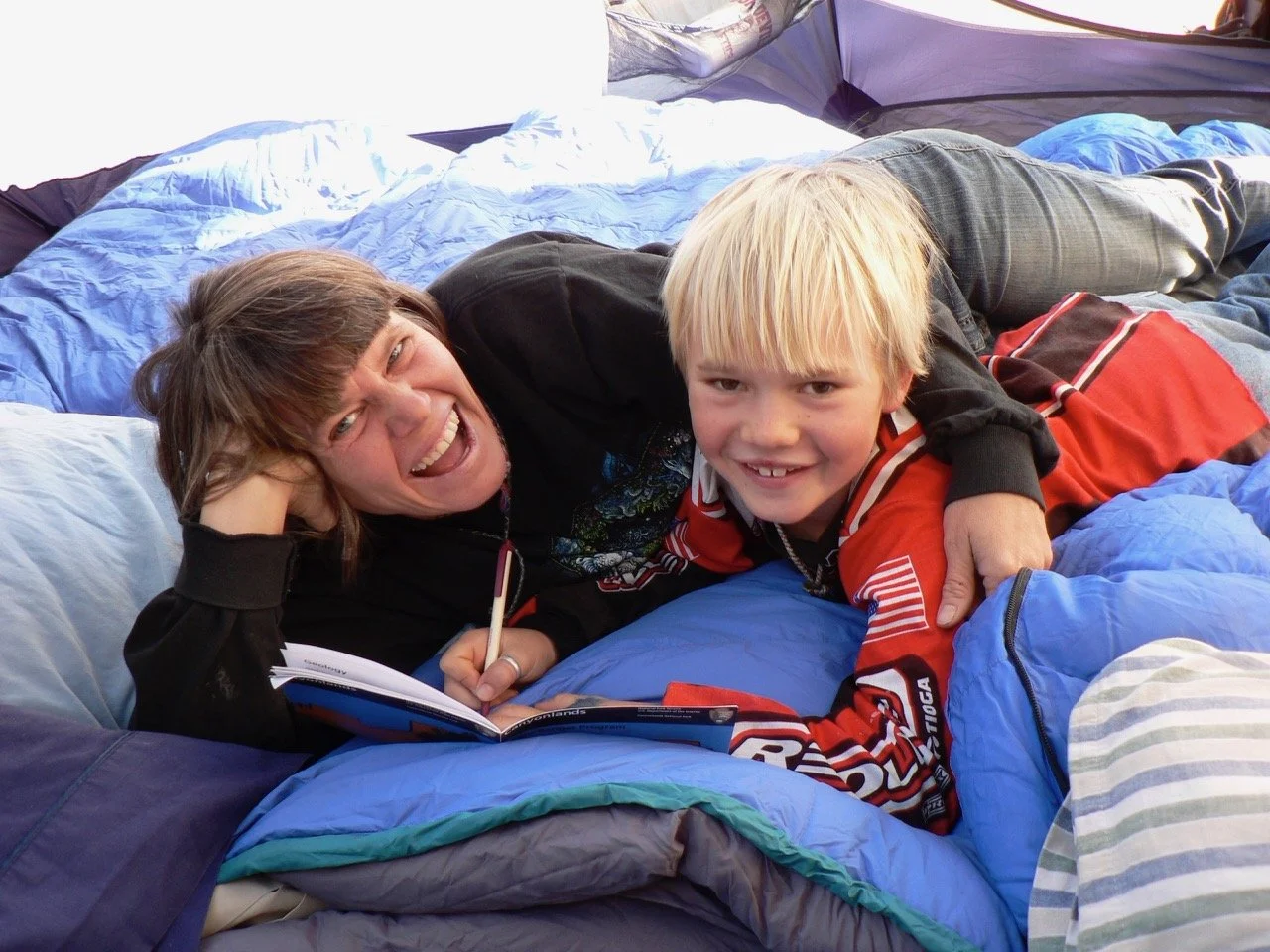 Doing homework while camping.