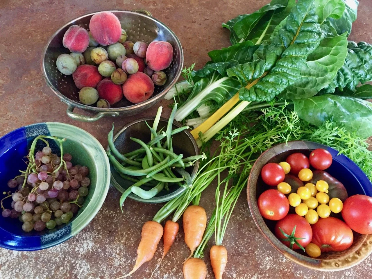 Fruits and veggies harvested from the greenhouse.