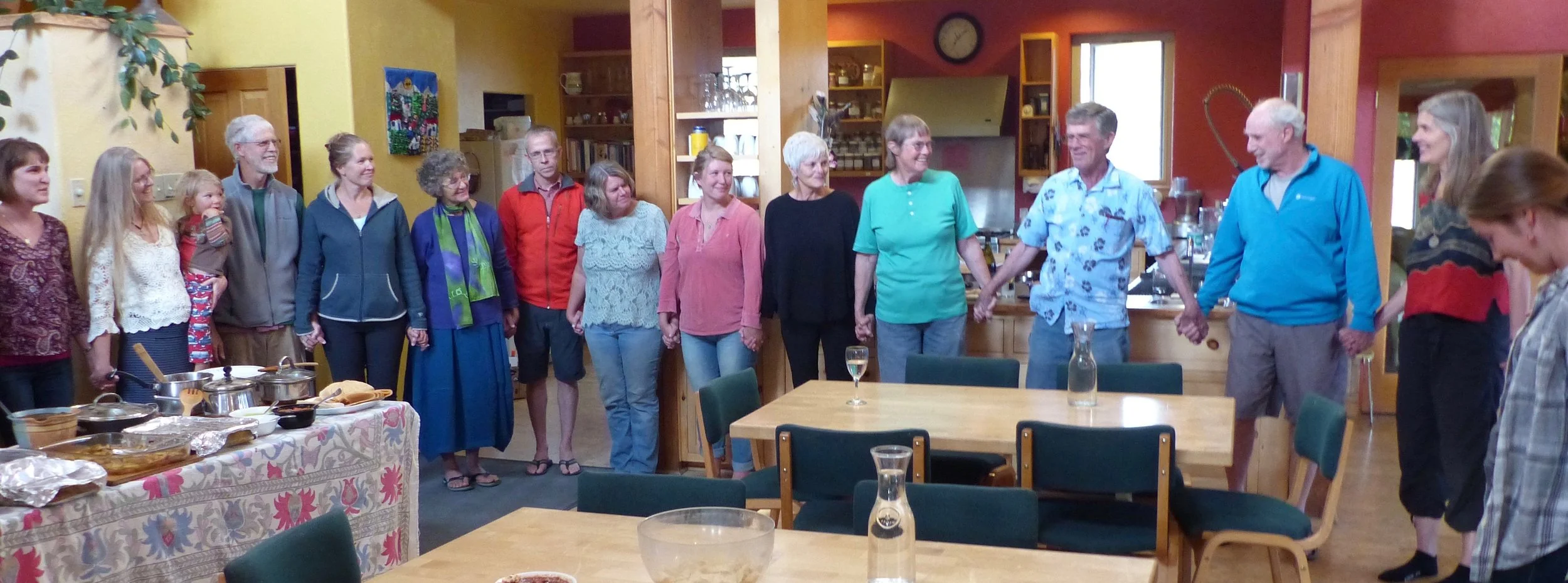 Circling up for a meal in the common house.