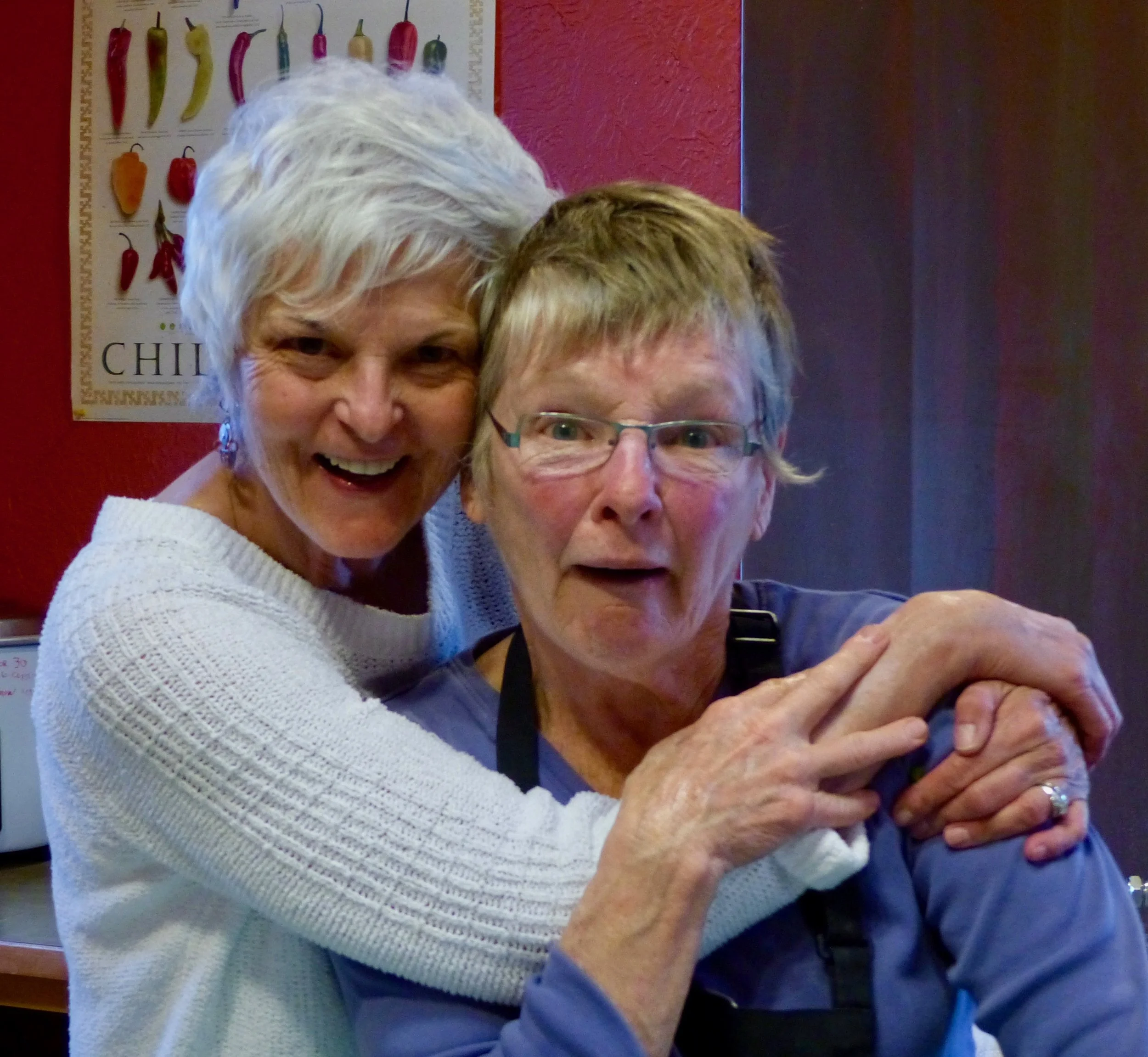 Sarah and Gail having a little too much fun in the common house.