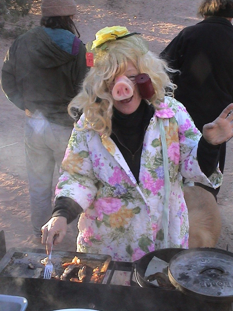 Miss Piggy cooking up the bacon at the Canyonlands campout.