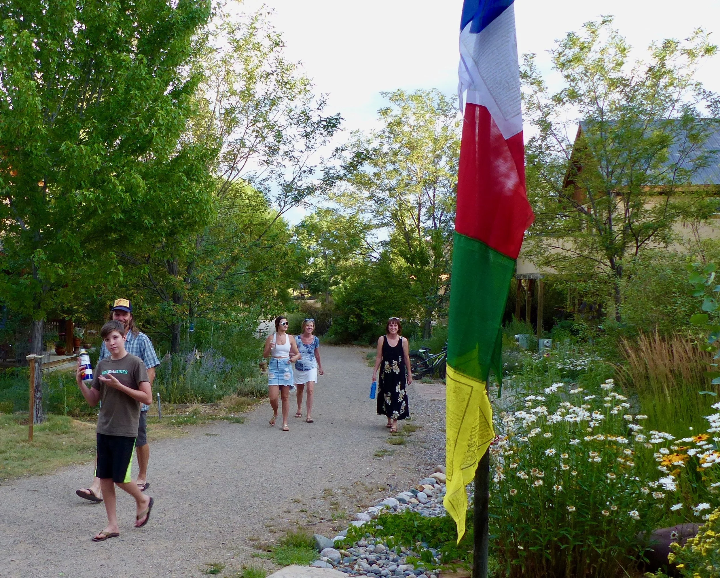 Strolling on the pedestrian pathway.