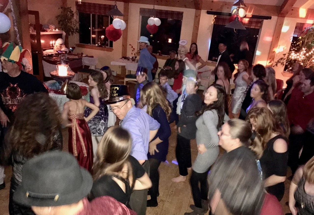 Dancing at the New Year's Eve party in the common house.