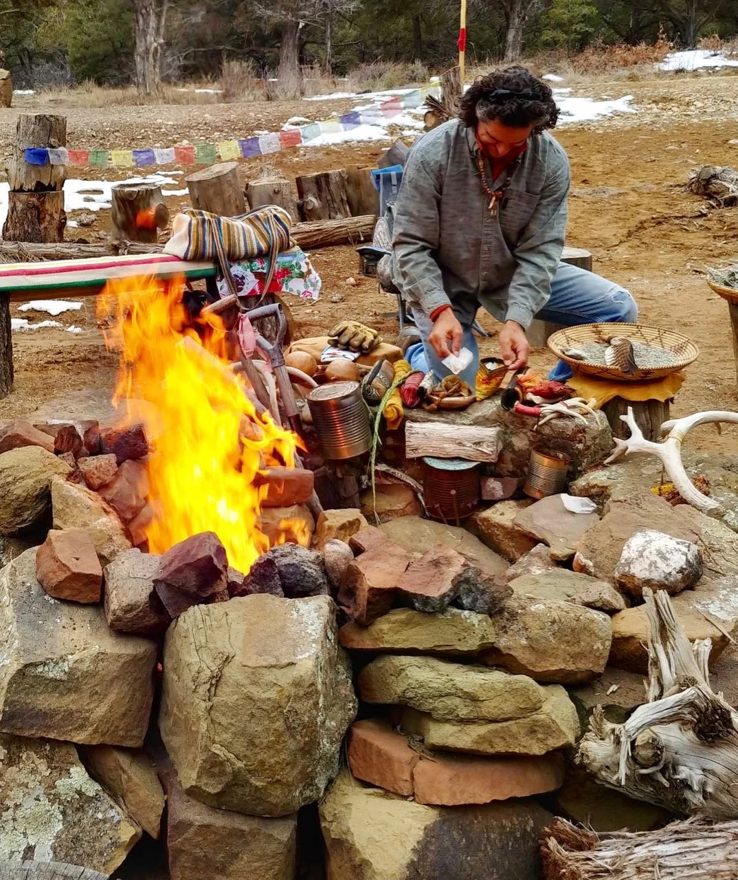 Tom preparing for a fire circle.