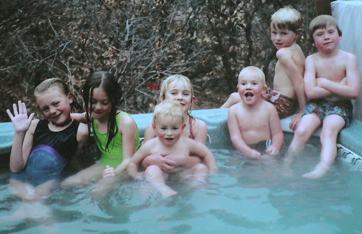 Playing in the hot tub.