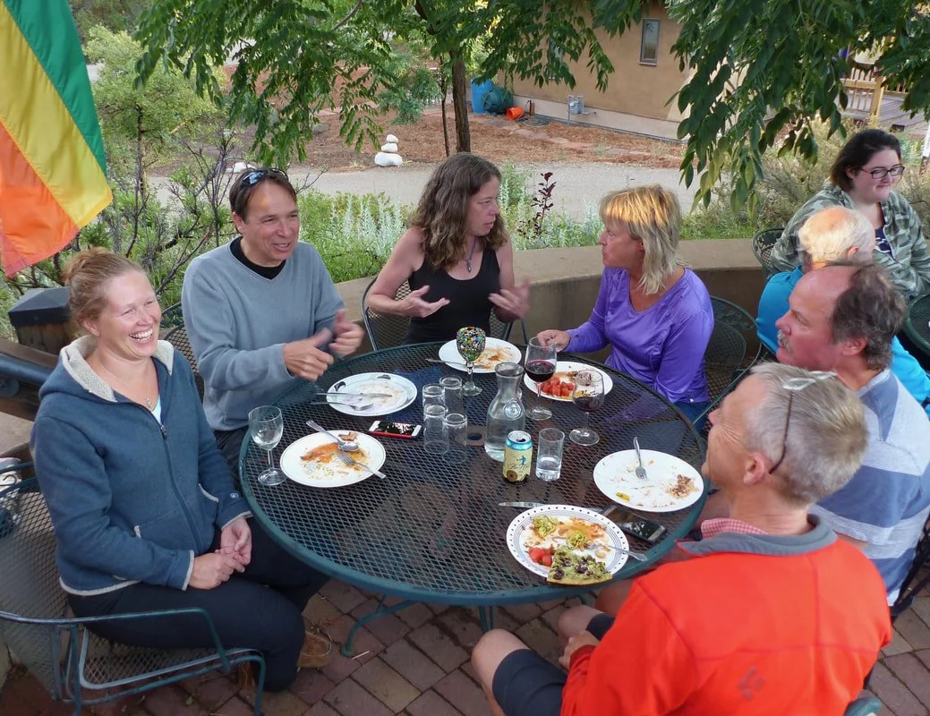 Dining on the common house terrace.