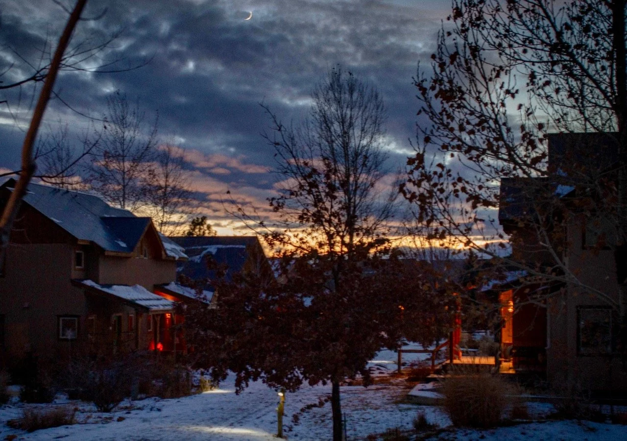 The neighborhood on a winter's evening.