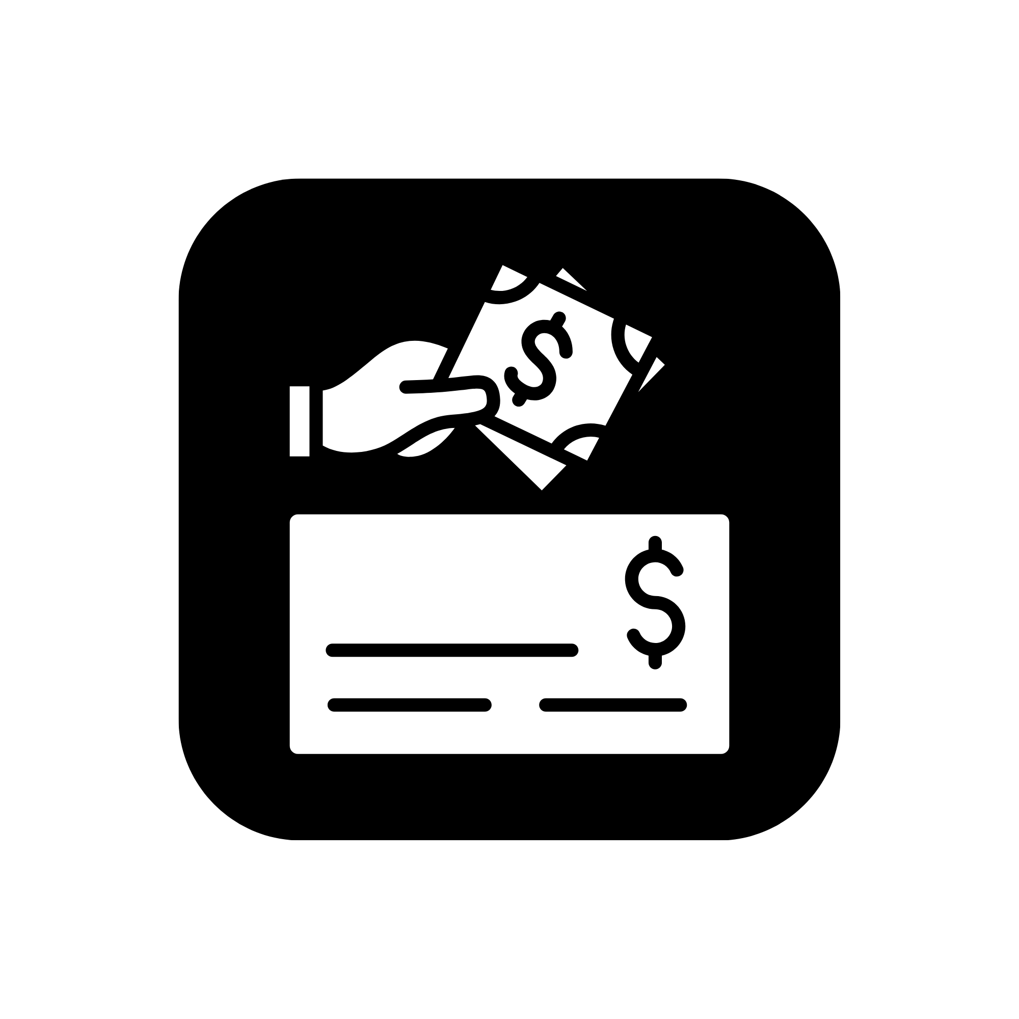 Icon of a hand placing money into a check.