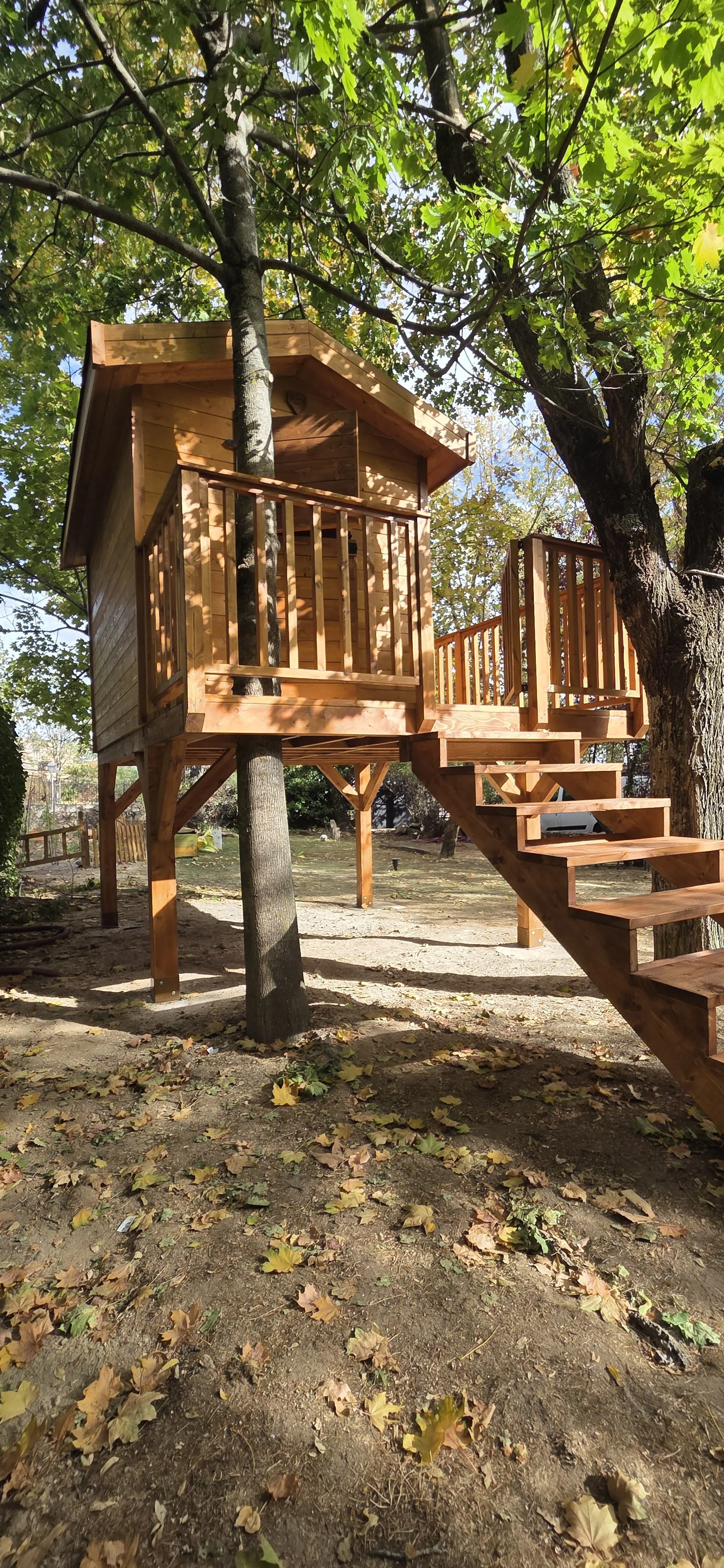 Casa en el árbol de madera en un jardín de la Sierra de Madrid