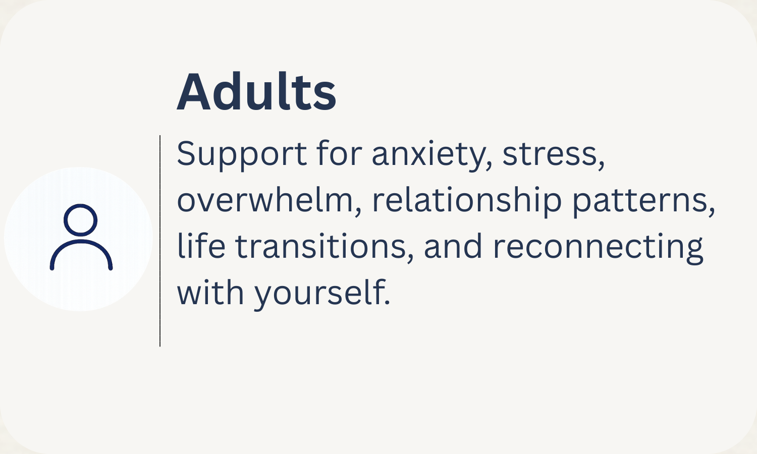 Adult therapy in Ottawa for anxiety, stress, overwhelm, relationship patterns, life transitions, and personal growth.