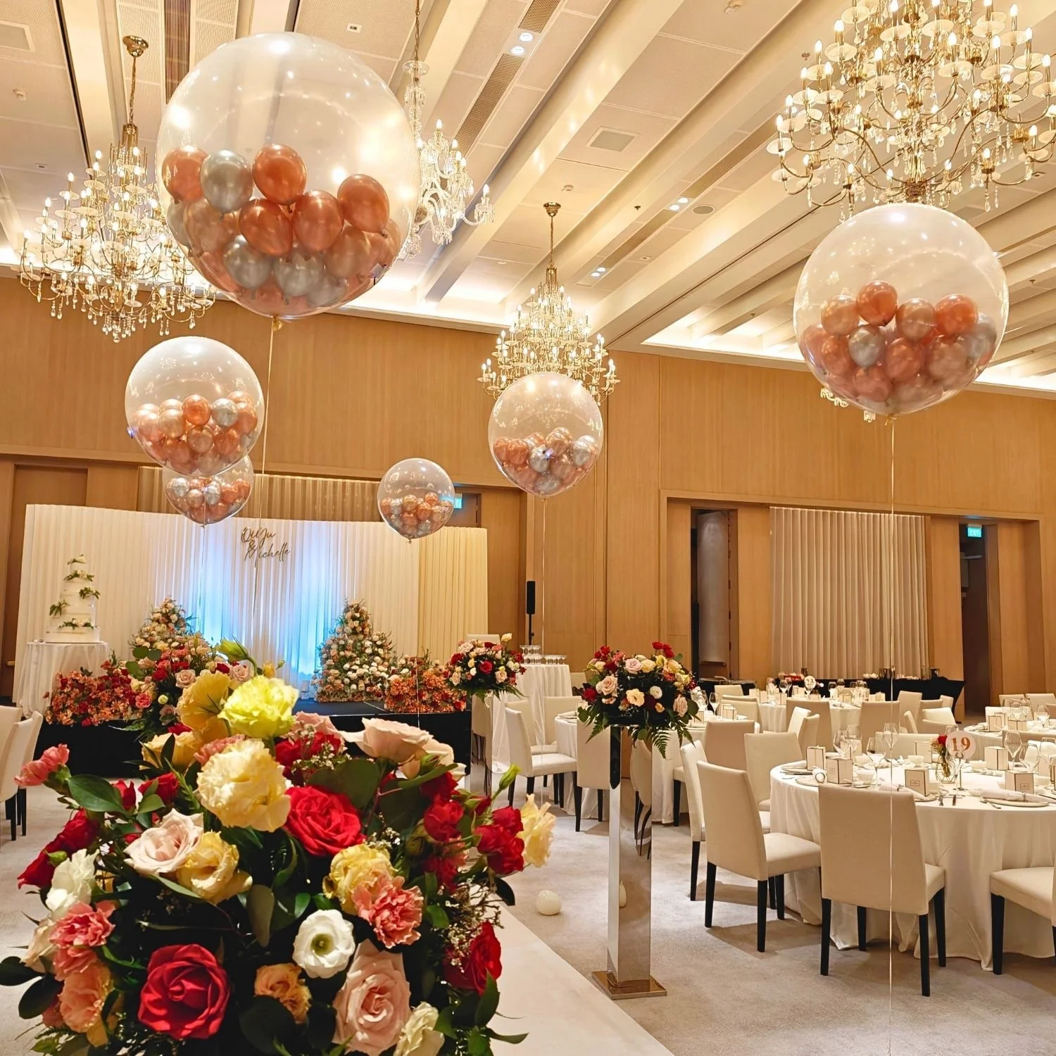 Chrome Silver, Champagne, Gold, Bronze & Ruby Balloons