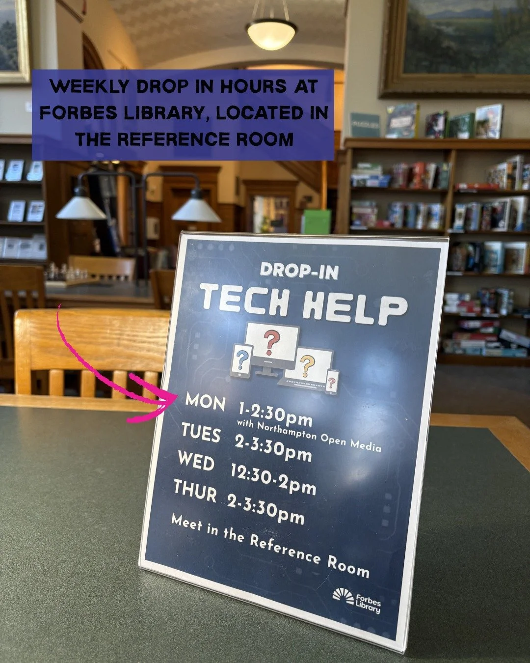 It's #nationallibraryweek and we're so glad to work with our local libraries  @forbeslibrary @lillylibraryflorence 

Every Monday our digital navigator is at Forbes Library and Lilly Library providing free tech help. 

Mondays at Forbes 1-2:30 (drop 