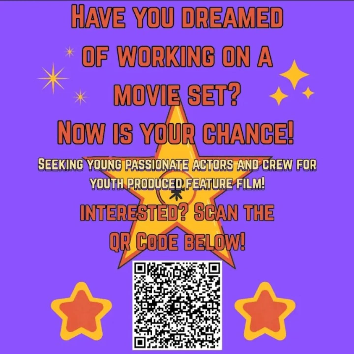 &ldquo;Looking for a fun, creative, educational experience this summer? Always dreamed of being a movie star? Youth-led feature film &ldquo;Sixty Minutes&rdquo; is looking for young-hardworking individuals to join the cast and crew. Interested? Scan 