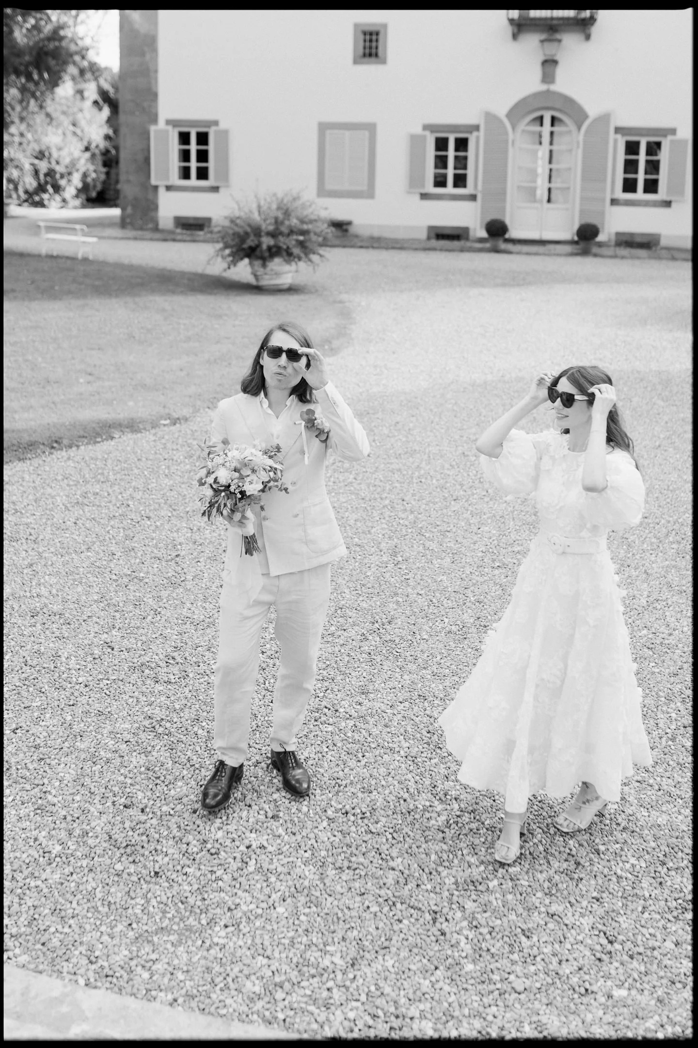 vintage inspired couple getting ready at Villa Grabau wedding in Tuscany