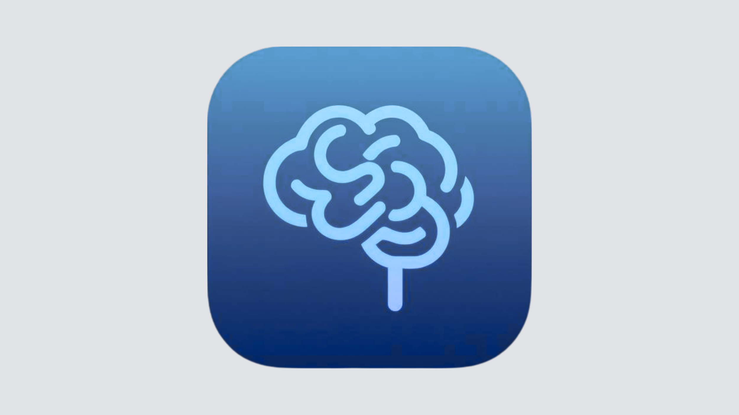 Icon of a brain in light blue on a dark blue app background.