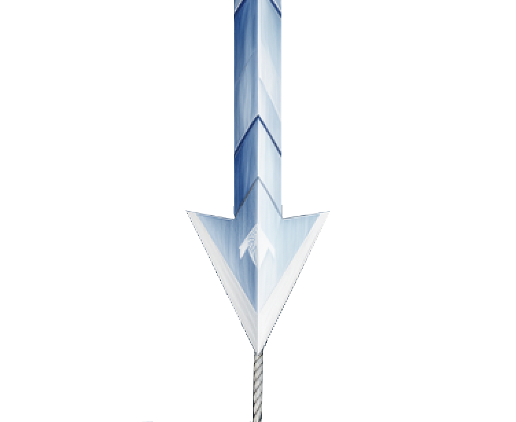 A downward-pointing arrow, resembling a stylized Nantucket harpoon, with a rope or cord at the bottom.