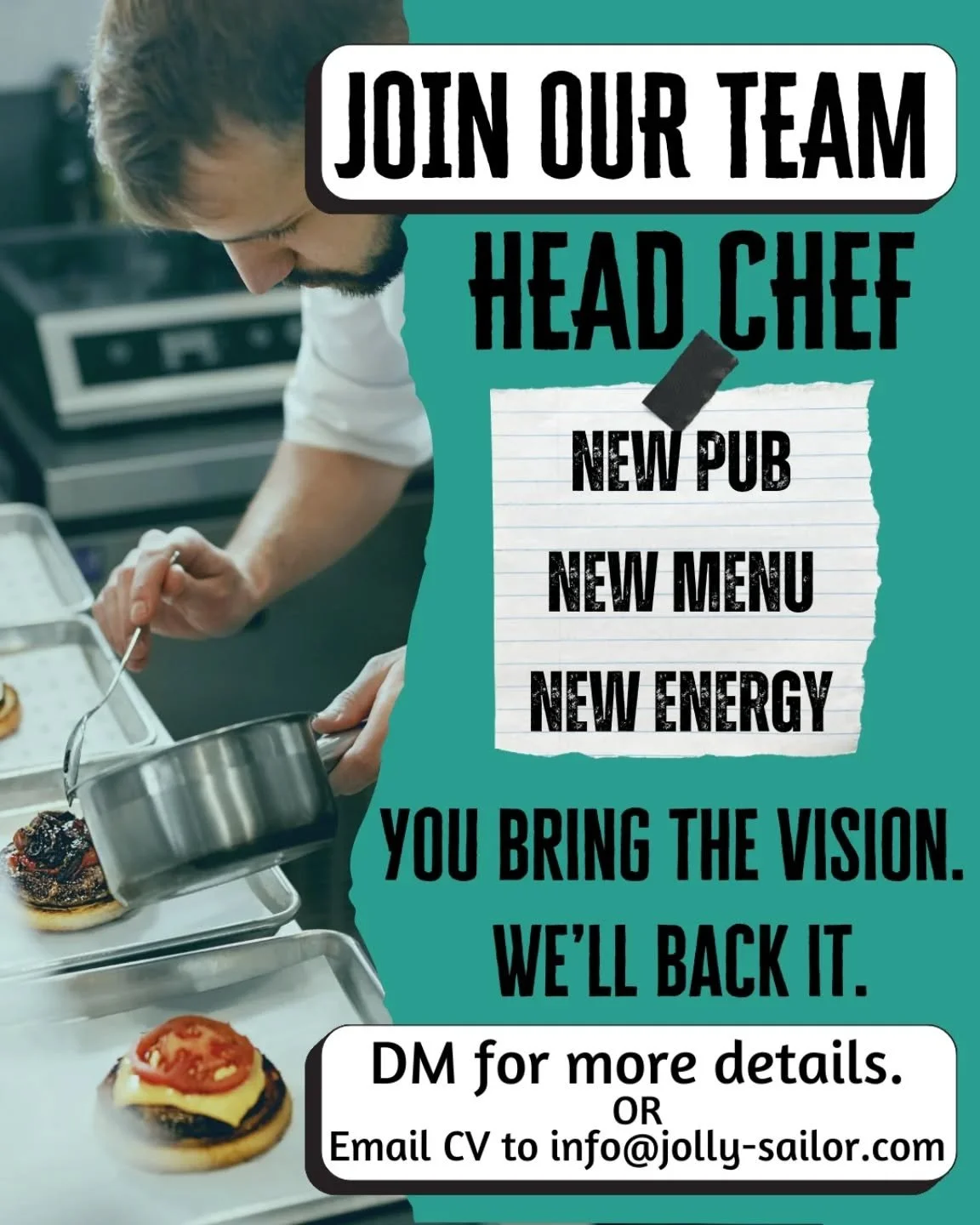 WE ARE HIRING 🚨

Could you be our Head Chef? Do you know someone looking for a new job? 

We are looking for someone who is forward thinking, creative, calm, loves food and would like to be a part of building a brilliant pub.

Pay based on experienc