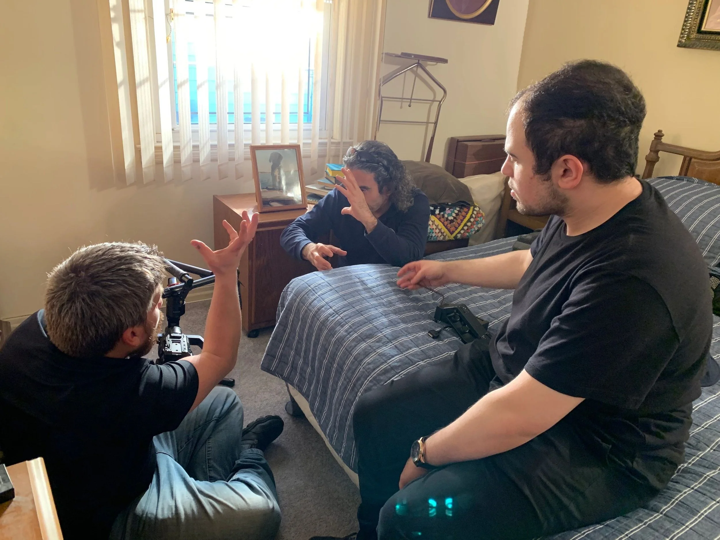 Production meeting between co-directors Christonikos Tsalikis and Max Hechtman with co-director of photography Joe Daniele.