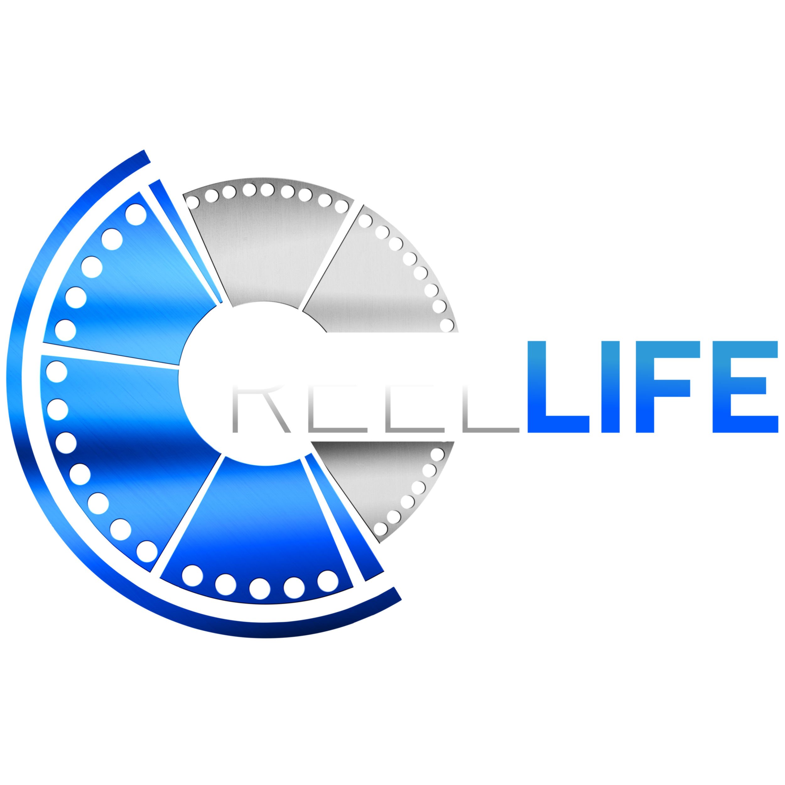 Close-up of a mechanical component with a circular gear or disc on the left, connected to a blue and gray rectangular element extending to the right, with a black background.