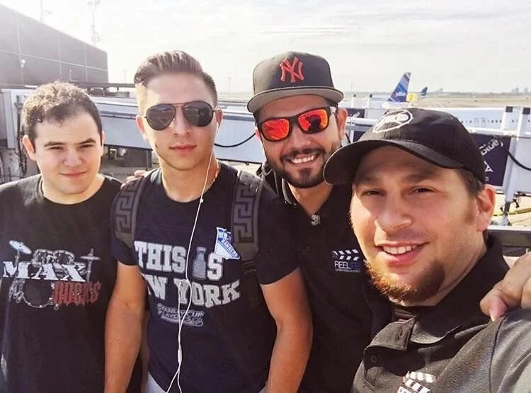 Max Hechtman, Nikolaos Argyros, Billy Anastasiou and Christonikos Tsalikis prepare to head to the Finger Lakes region for the on-location shoot.