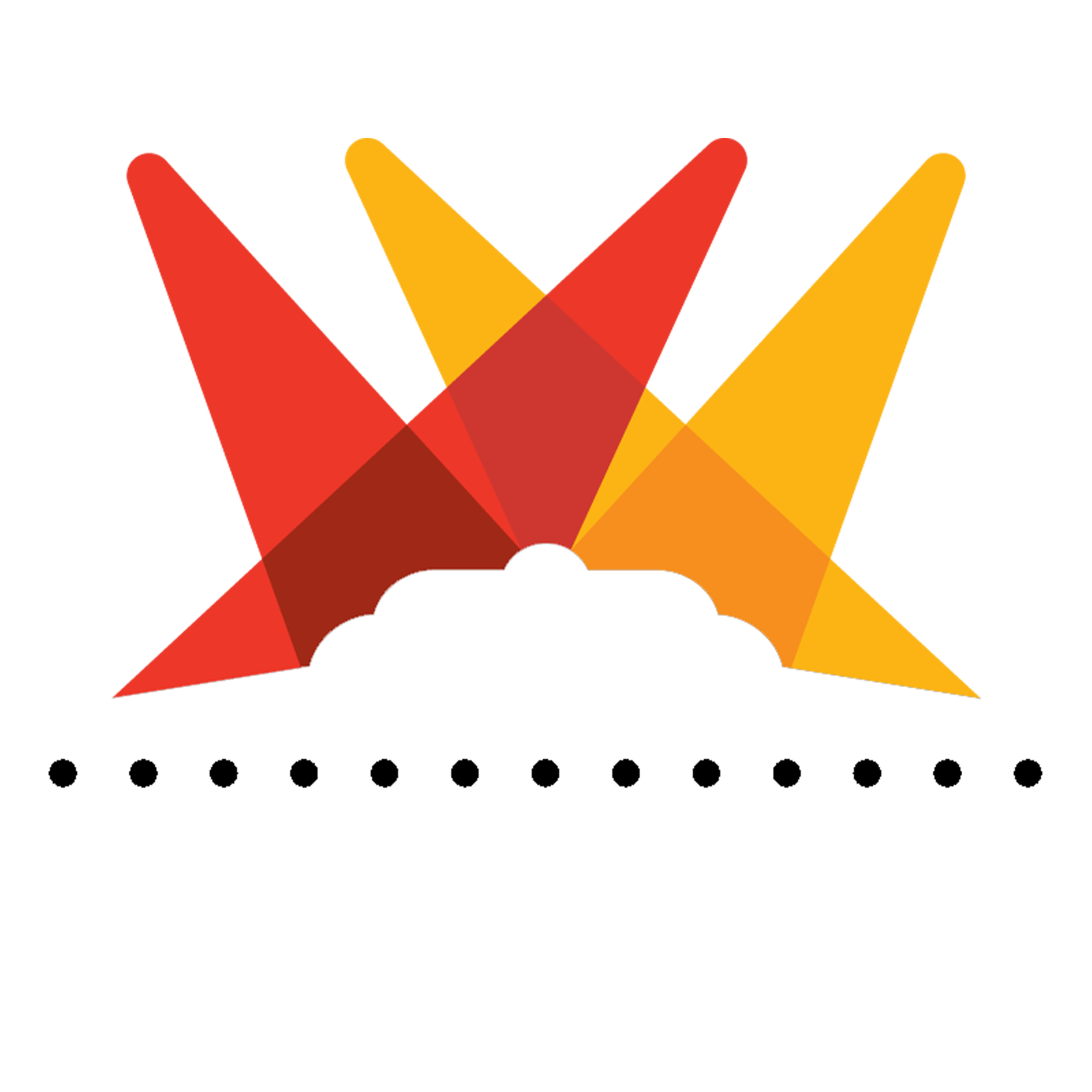 Colorful geometric shapes with a dotted line beneath.