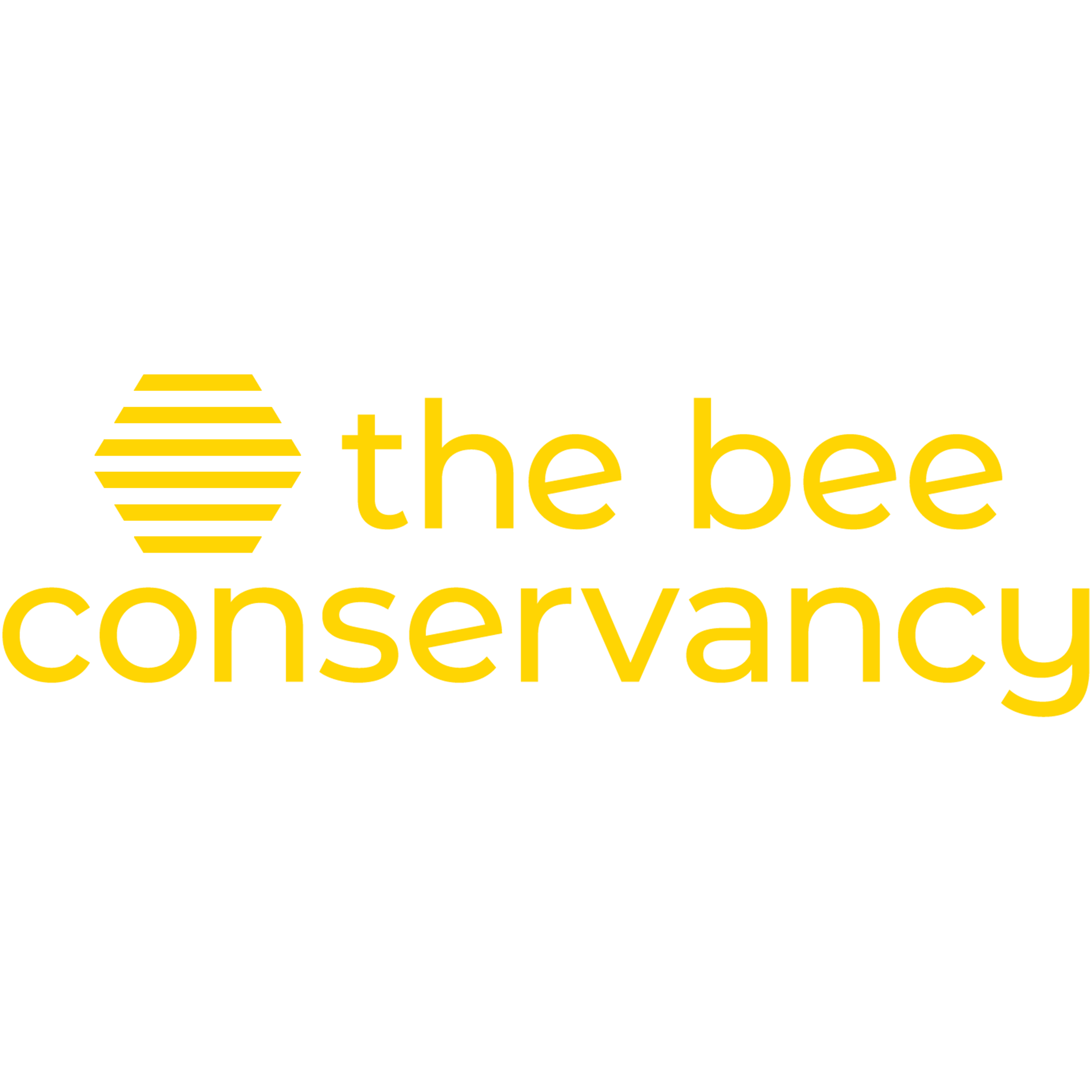 Logo of the Bee Conservancy with a hexagonal bee hive in black and yellow stripes to the left of the text.