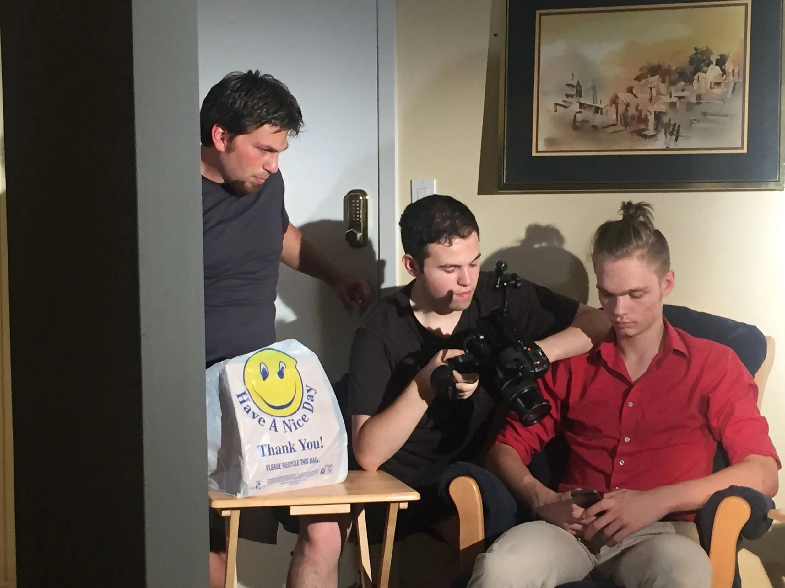 Christonikos Tsalikis directs Max Hechtman filming Lucas Iverson on set.