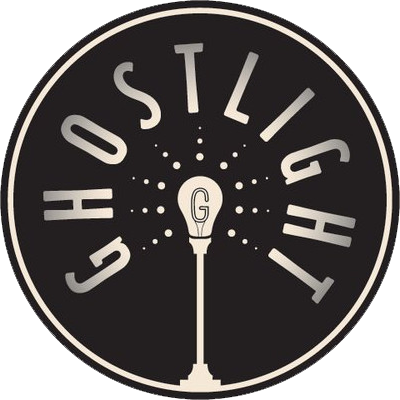 A circular logo with the words 'GHOSTLIGHT' surrounding a central light bulb illustration and dotted lines.