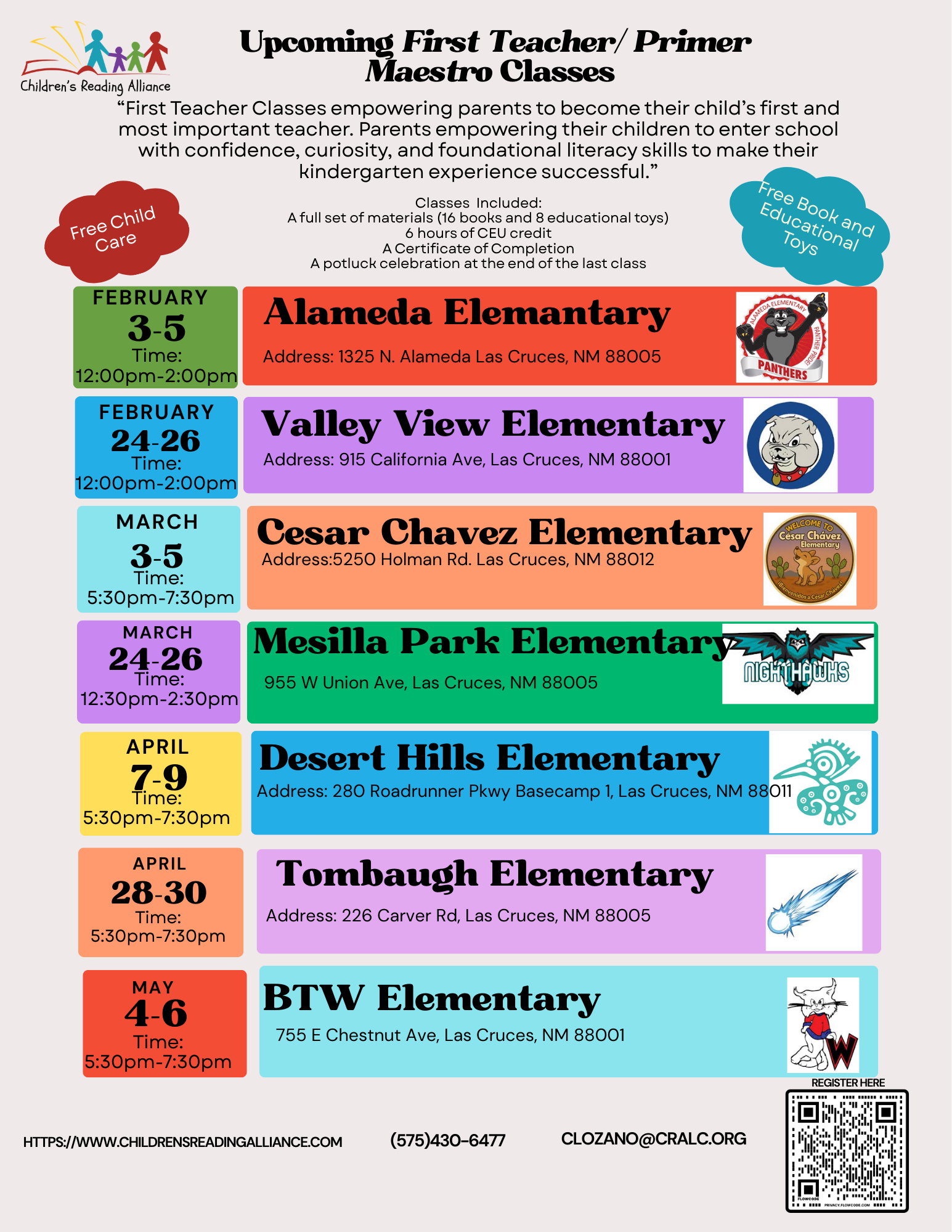 Spring 2026 First Teacher/ Primer Maestro Class Schedule