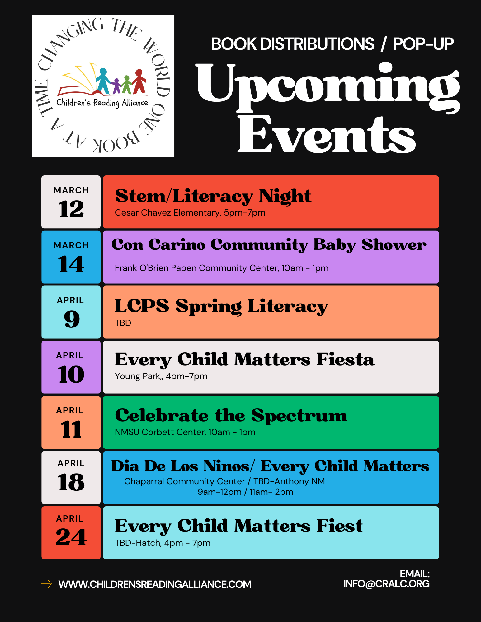 Book Distributions/ Pop-Ups: March - April, 2026