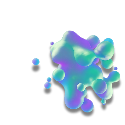Colorful 3D abstract shape resembling a molecule or blob against black background.