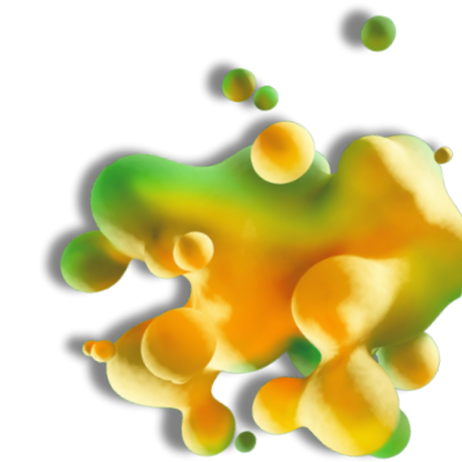 Colorful abstract 3D shapes resembling molecules or bubbles on a black background.