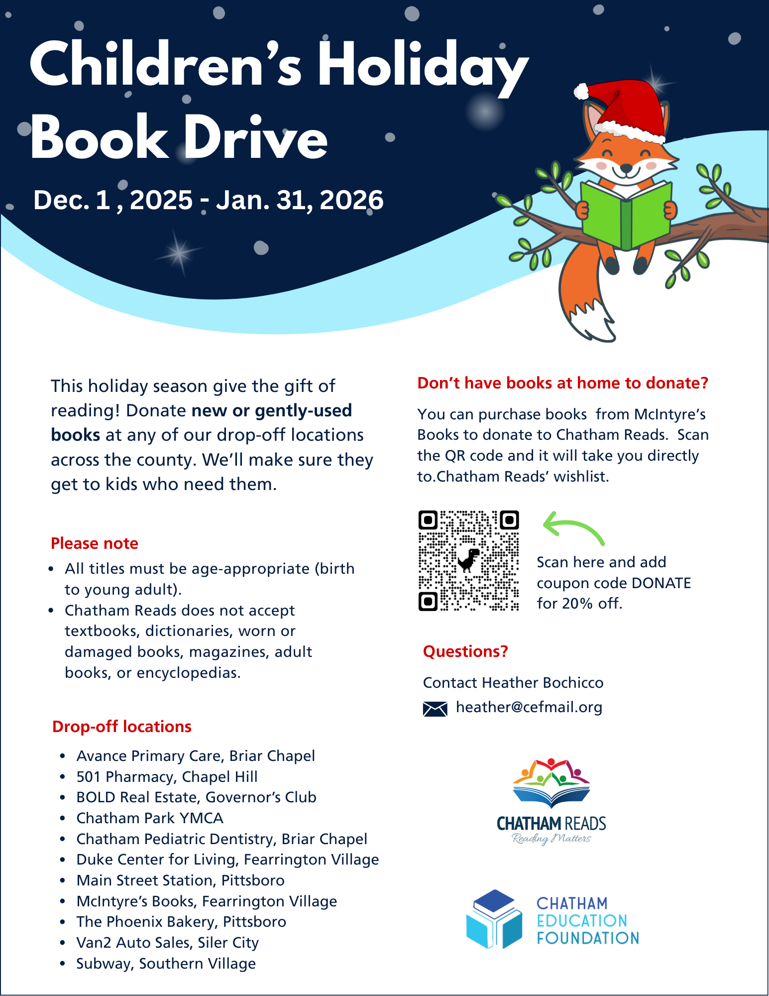 Chatham Reads Announces Holiday Book Drive!