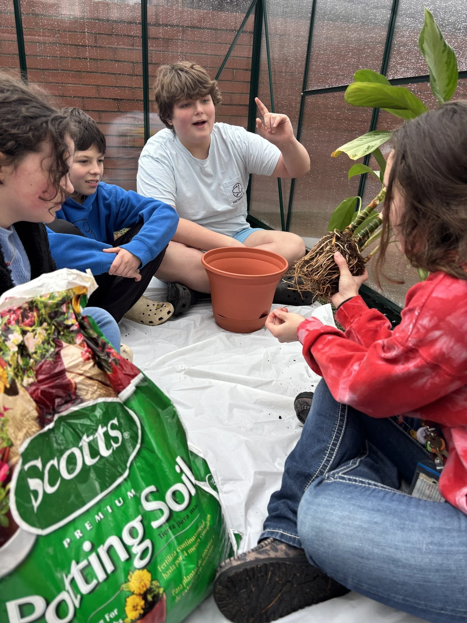 working in the greenhouse