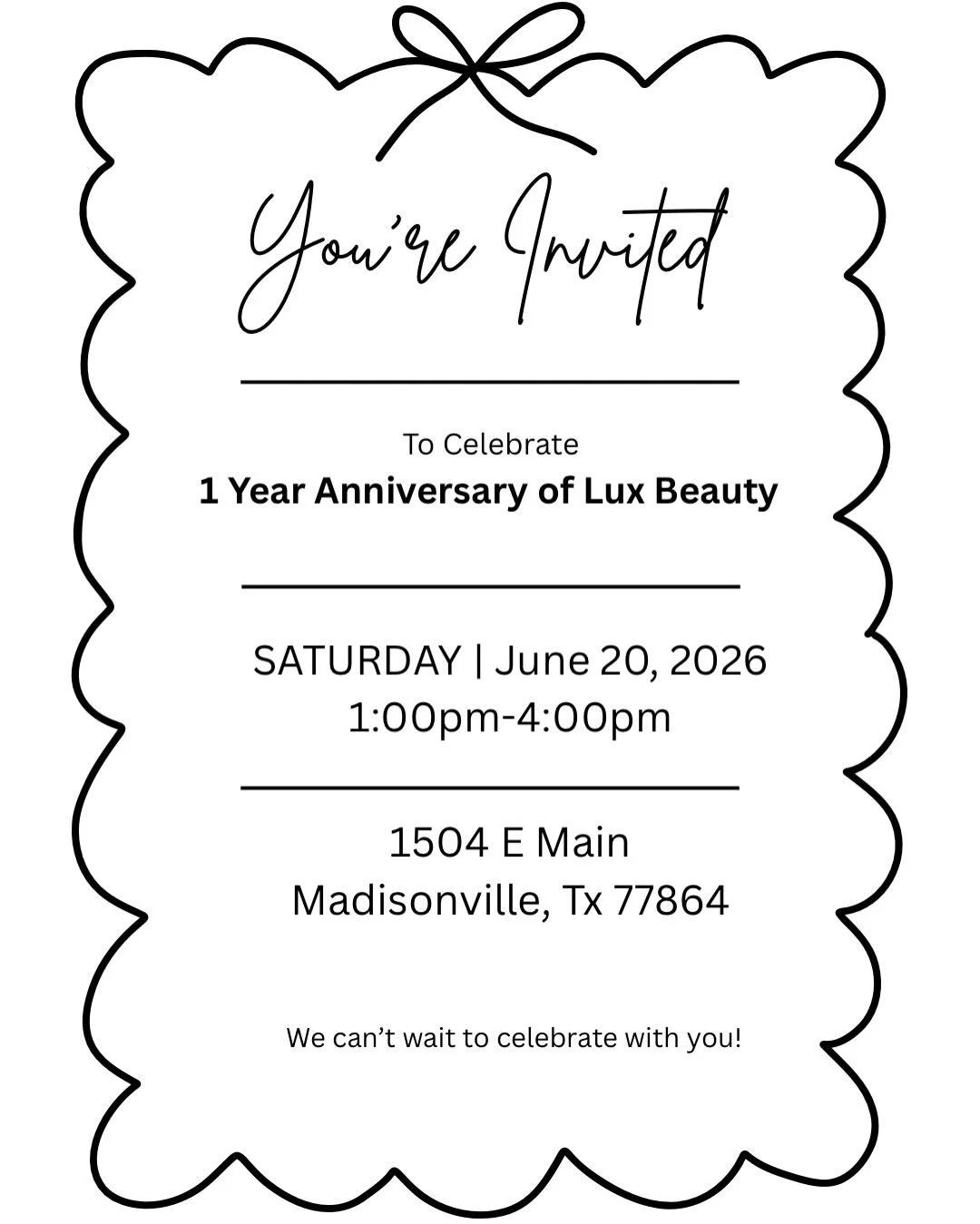 19 DAYS TO GO! 🗓️✨

Lux Beauty is turning ONE, and the party is just around the corner! Join us on Saturday, June 20th (1-4pm) for mimosas, games, an epic luxury makeup giveaway, and exclusive event-only booking discounts ($85-$95 sets!).
#madisonvi