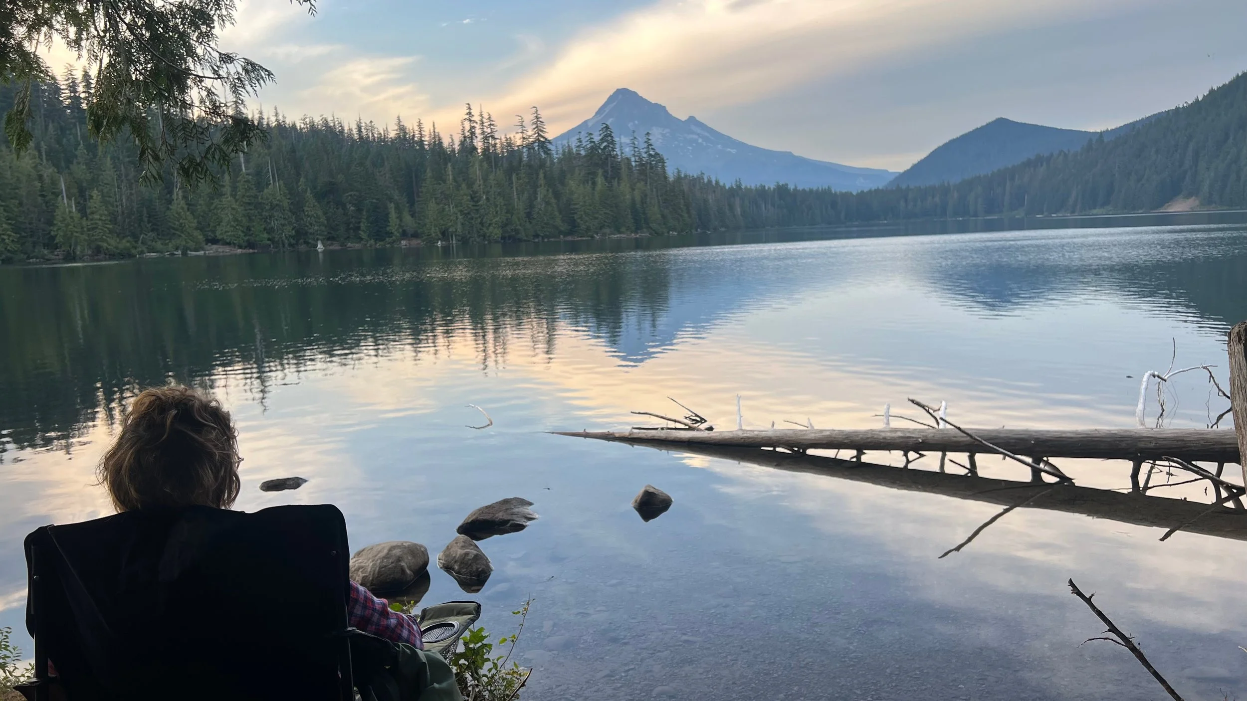 Sarah looking at Mt. Hood over Lost Lake