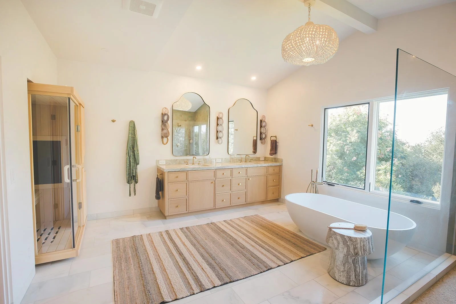 Bathroom Remodel With Beautiful Clean Cabinetry and Sauna Santa Barbara