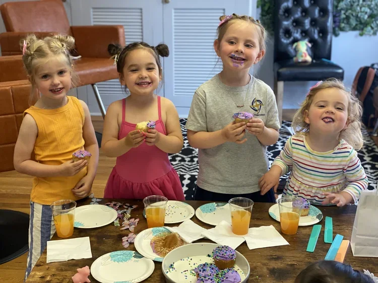 Kids birthday party with styling and celebration activities at Do’s & Dye salon in West Hartford
