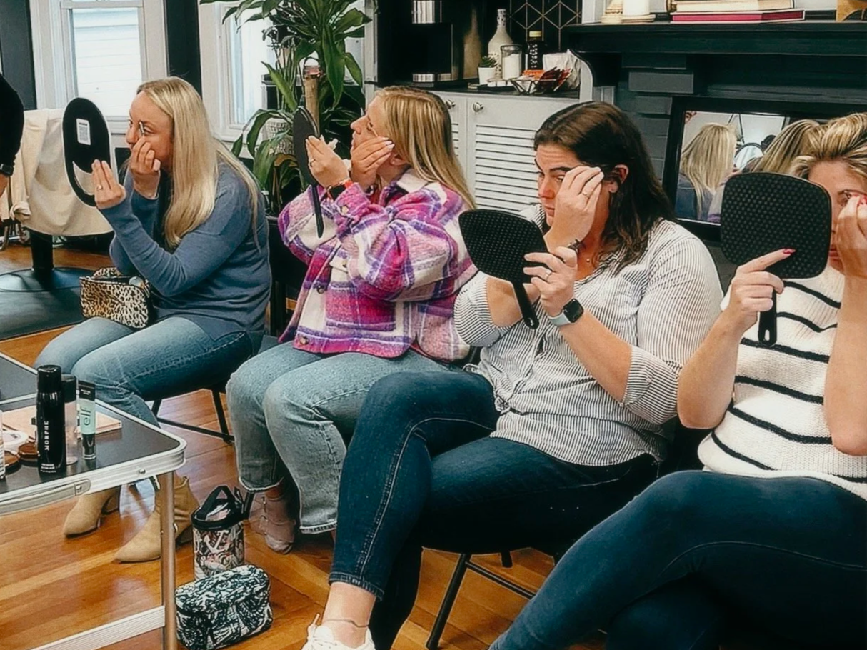 Group hair and makeup services in salon setting at Do’s & Dye in West Hartford