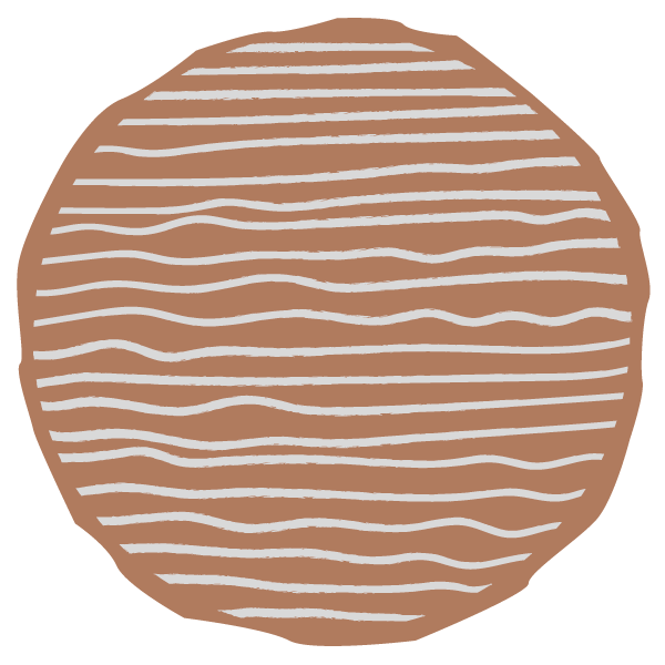 Sketch of wavy white lines across a brown, organic-shaped circle.