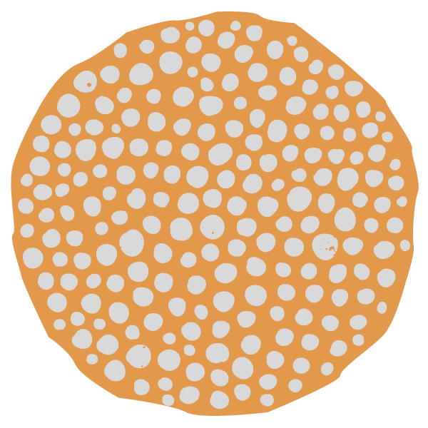 White dots on a mustard yellow, organic-shaped circle.