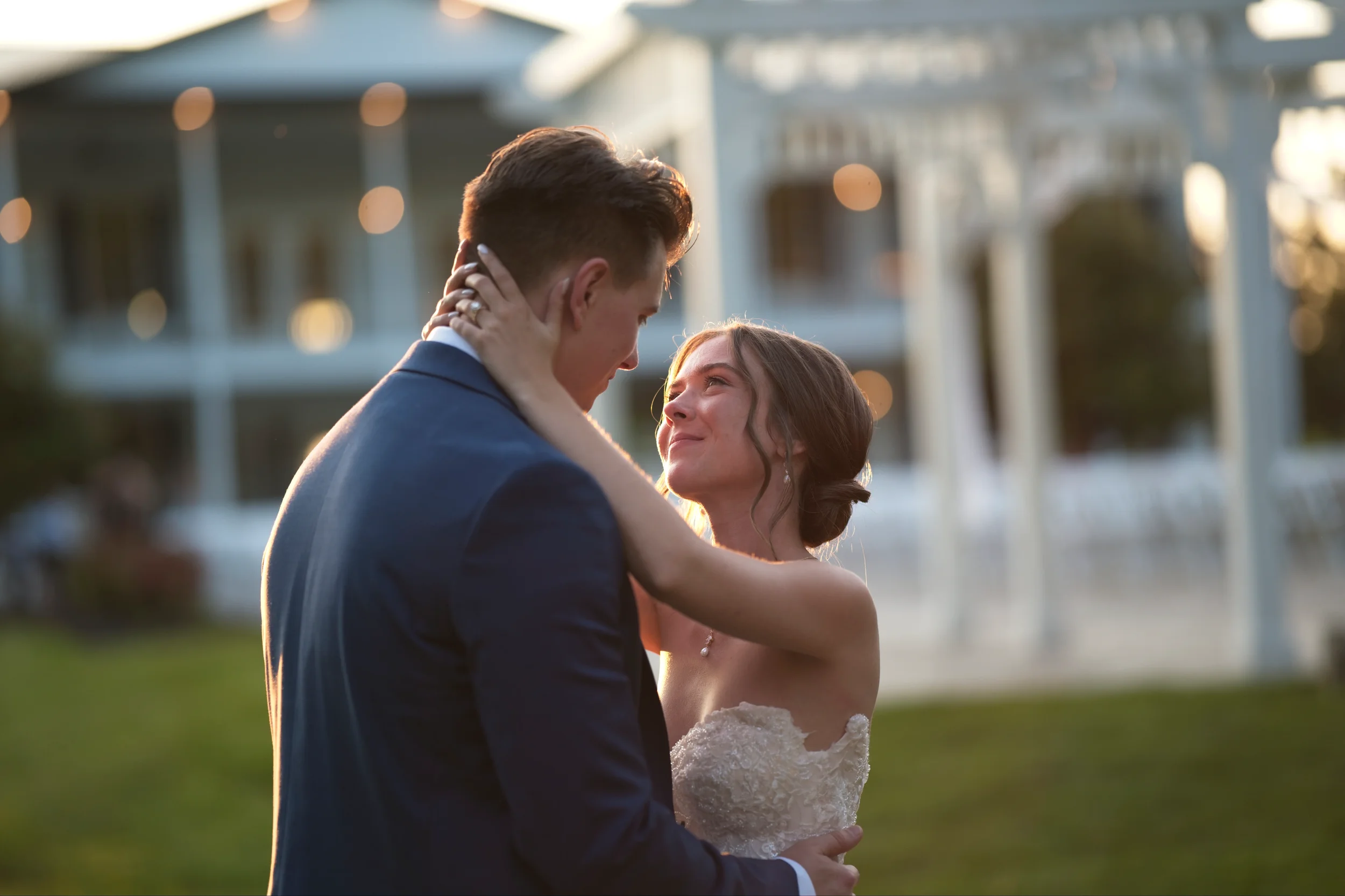 Bride admiring husband