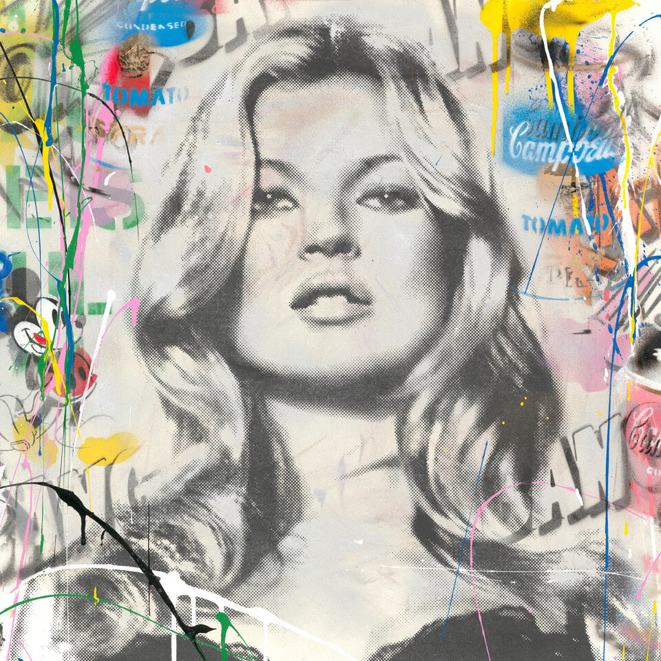 Kate Moss2019 Silkscreen and mixed media on paper 22.5 x 22.5 in.Inquire