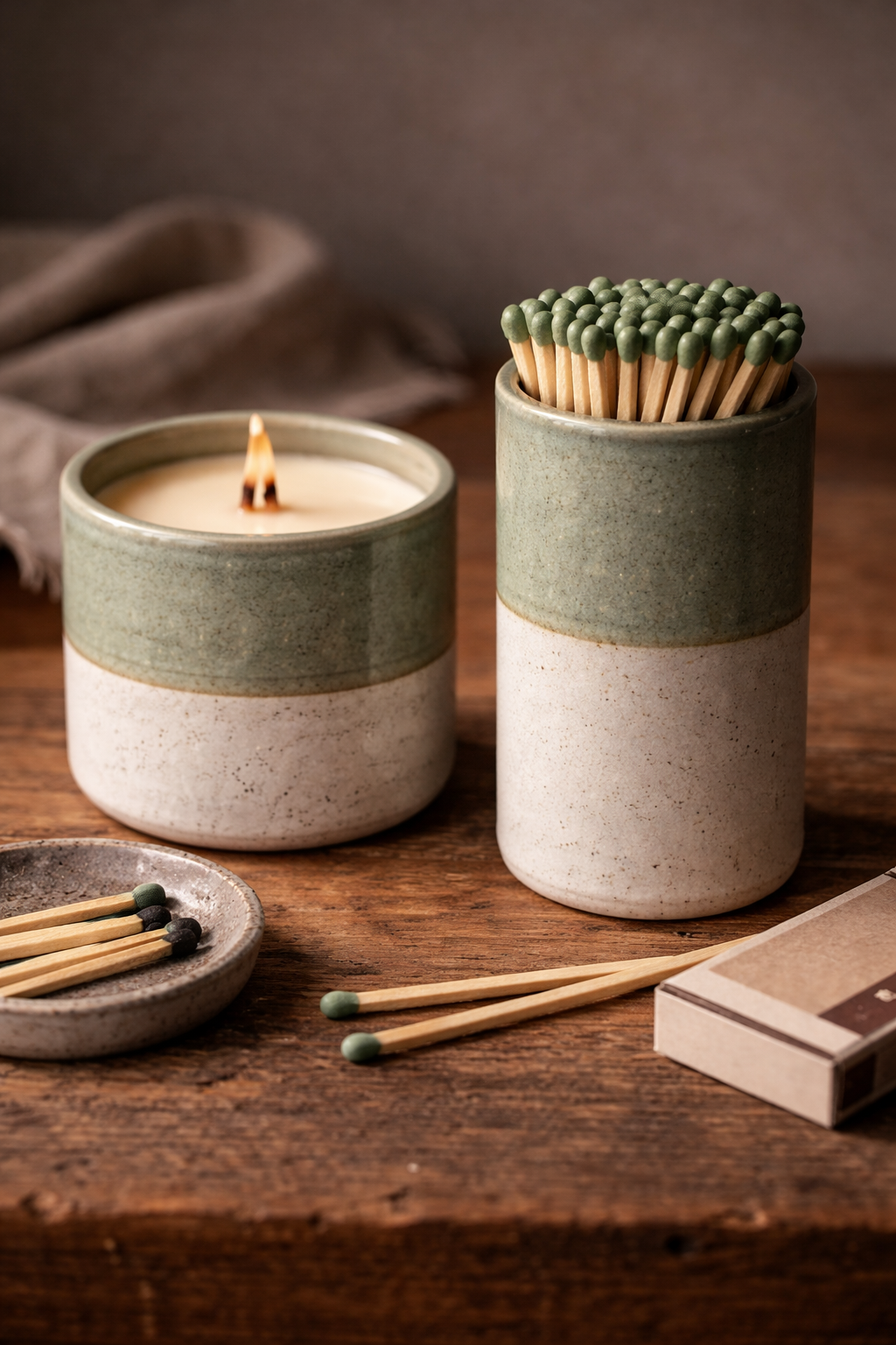 Ceramic Candle with Ceramic Matchstick Holder