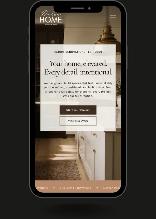 Dulce Home Renovations website on mobile — custom web design by Open Tree Creative