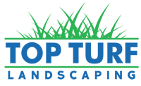Logo for Top Turf Landscaping with green grass and blue text.