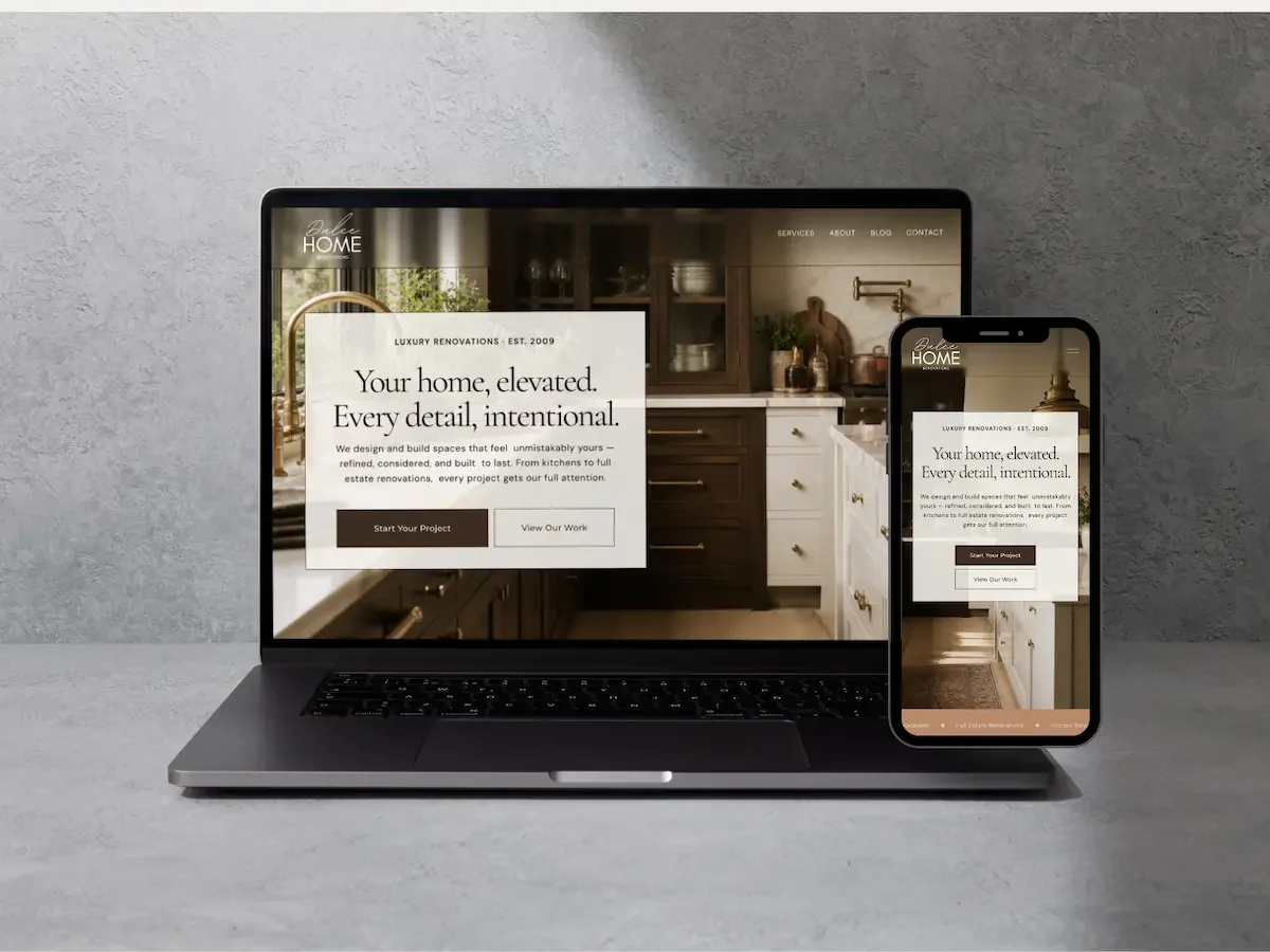 Home renovator website on mobile and desktop — small business web design by Open Tree Creative
