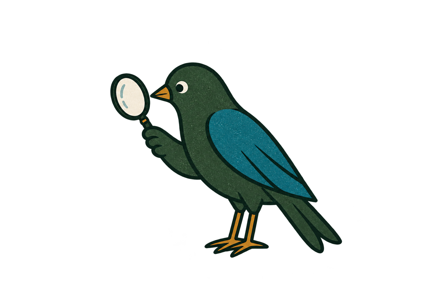 Illustrated bird holding a magnifying glass